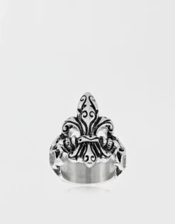 West Coast Jewelry Antique Stainless Steel Fleur De Lis Skull Ring