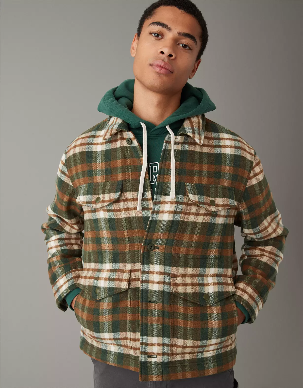 AE Plaid Button-Up Jacket 1 AE Plaid Button-Up Jacket